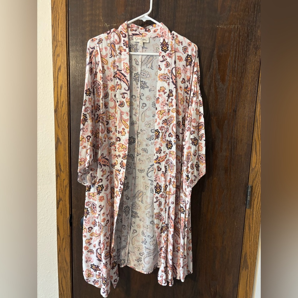 Jessica Simpson Pink and Cream Paisley Kimono Cardigan